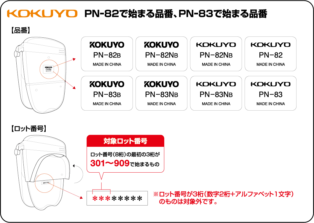 PN-82B,NB　PN-83B,NB 品番・ロット番号の確認方法