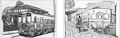 写真：台紙中面（下絵スケッチ集の一部イメージ）