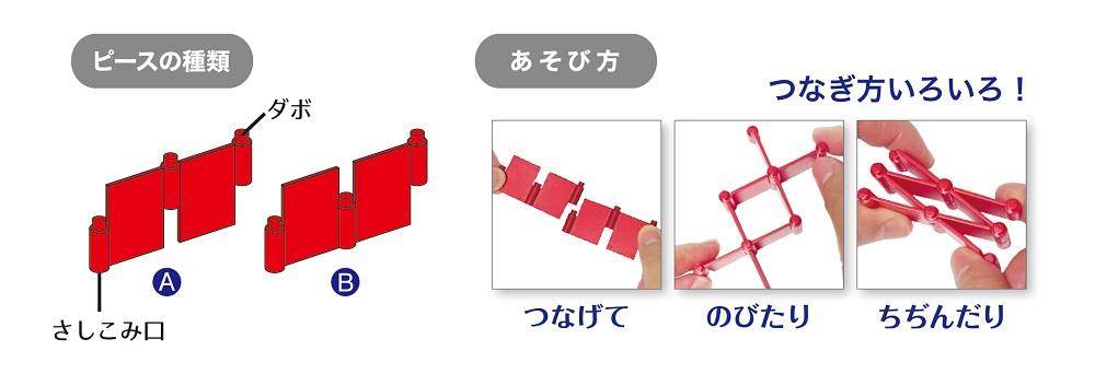 ２種類のピースを縦横につなぐブロック玩具